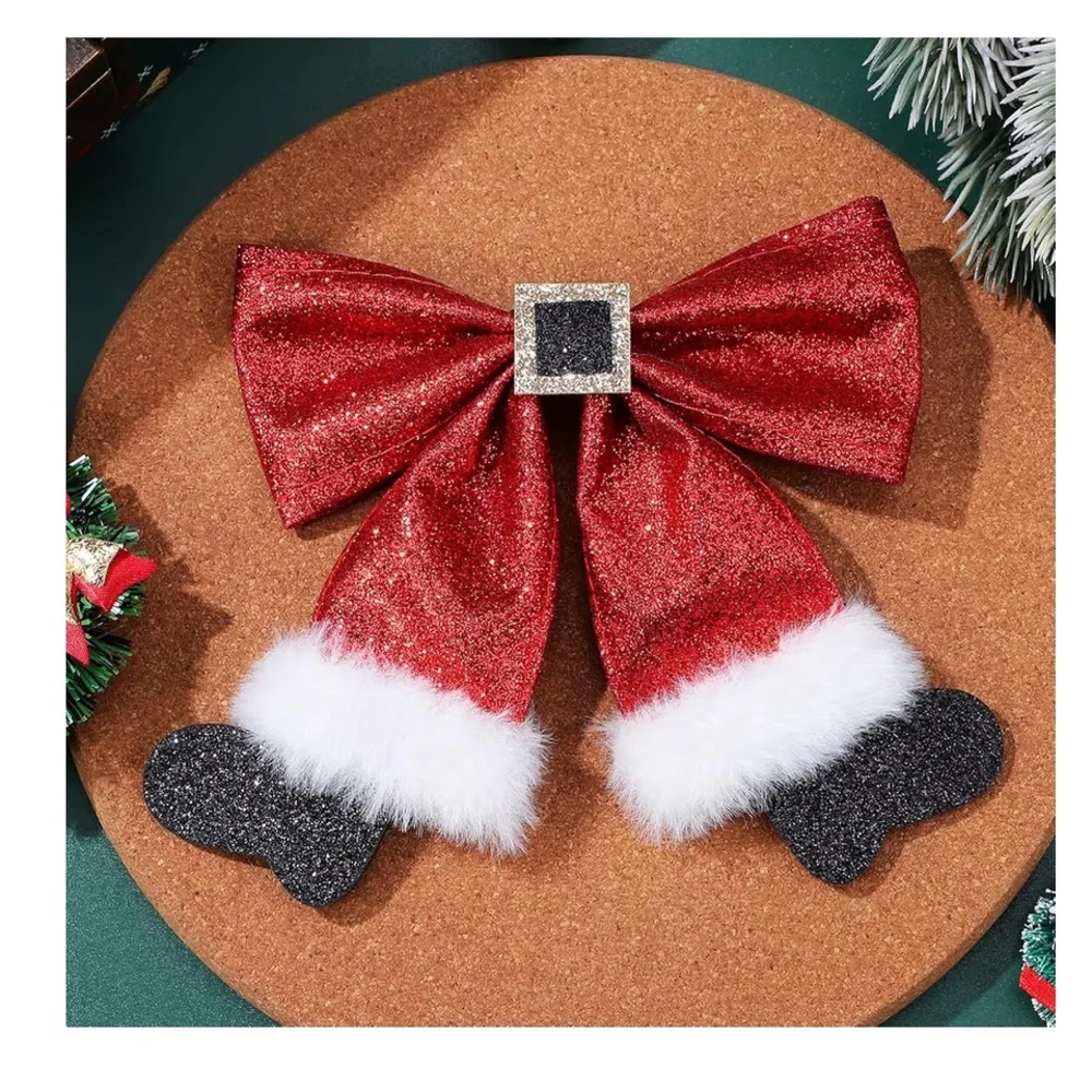 🆕 2pcs Christmas Hair Bow Clips Cute Glitter Hair Clips